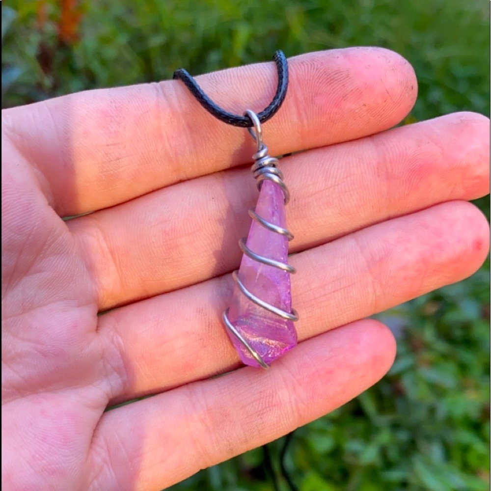 Purple aura quartz necklace